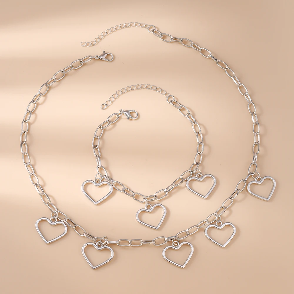 Aihua Romantisches, süßes Metall-Herz-Halsketten-Set für Damen und Herren, modisches Armband-Halsketten-Party-Hochzeits-Schmuckset, Geschenke – Detail 5