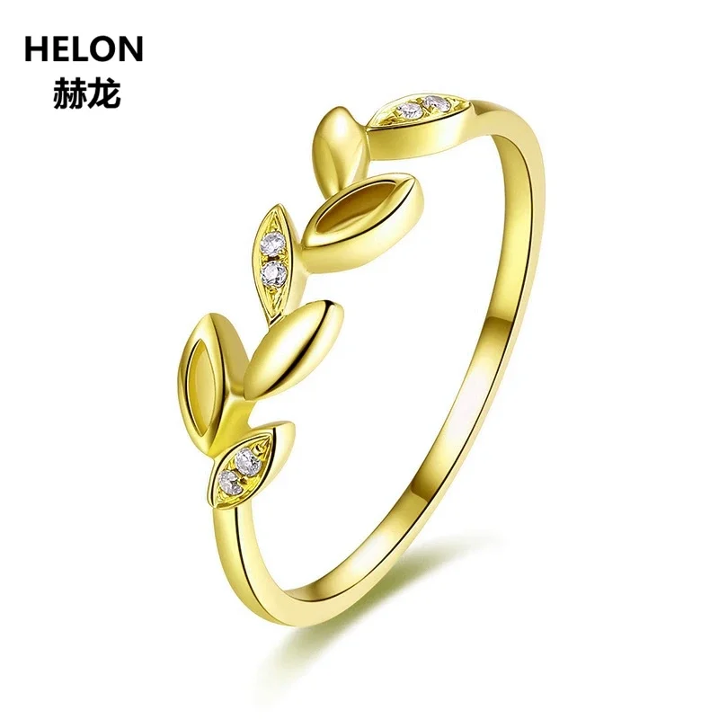 

Leaf Solid 14k Yellow Gold Natural Diamonds Engagement Ring Wedding Anniversary Band Fine Jewelry Women Trendy