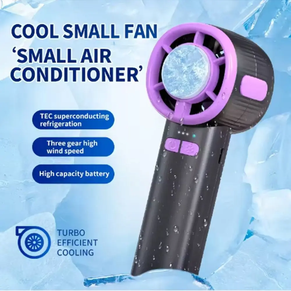

Semiconductor Refrigeration Handheld Small Fan LED Display with Hanging Buckle Ice Compress Mini Fan High-speed Rechargeable