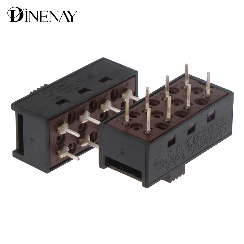 2Pcs DSE-2310 Pointed Pins 8 Feet 3 Files 10A250V Toggle Switch Black Slide Switch Hair Dryer Switch Module