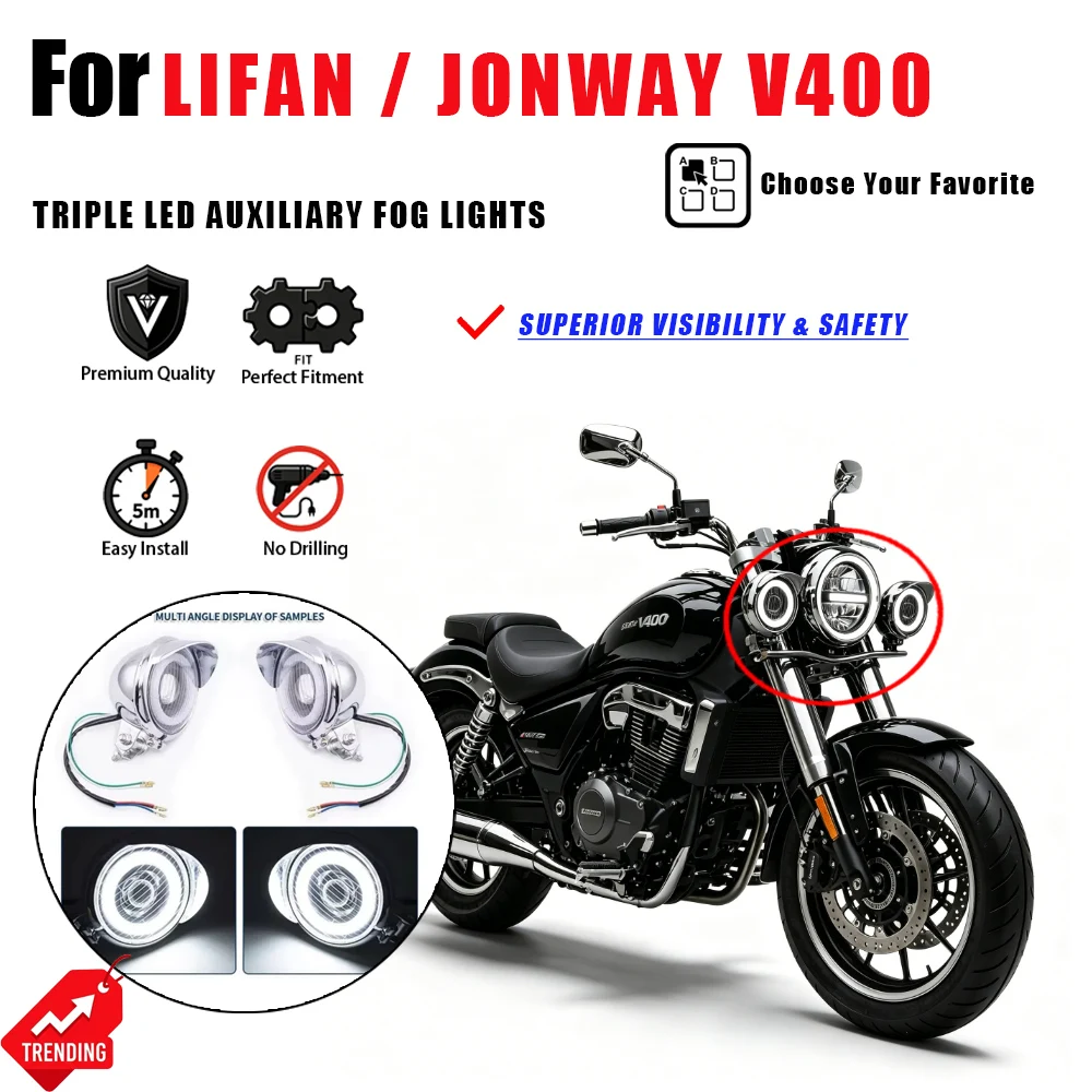 Luz Antiniebla LED para Motocicleta Lifan Jonway V400, Lámpara Auxiliar de Conducción, Faro Triple, Accesorios para Moto, Faros LED para Moto