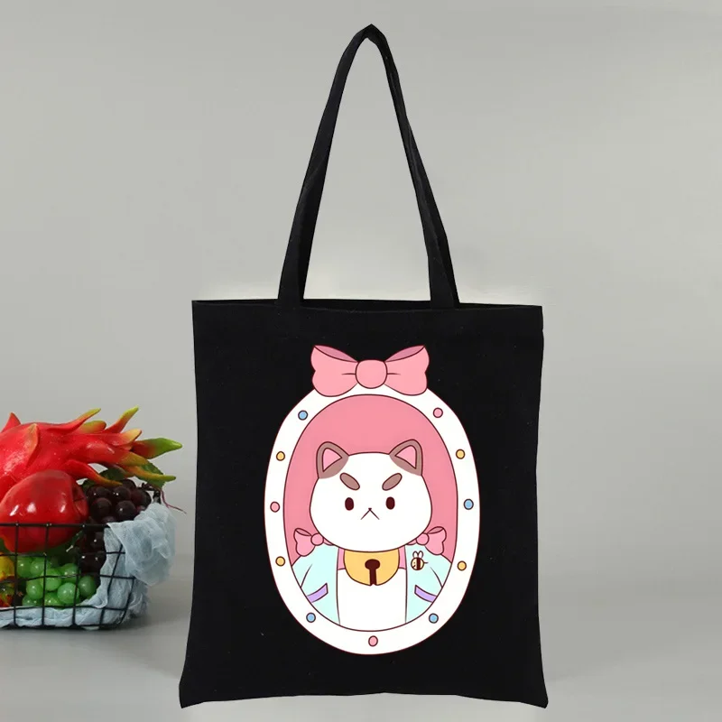 Bee and Puppycat Classic Anime Kawaii Print Canvas Tote Black Bags Harajuku Casual Female Girl Tote Eco Shopper Shoulder Bags