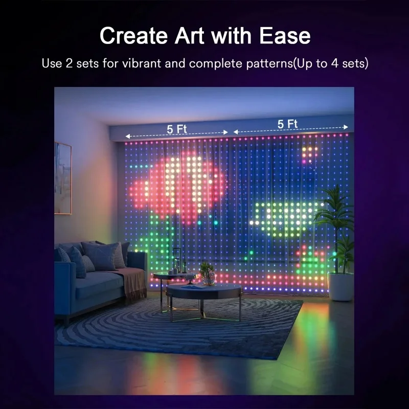 リモコン式カーテンライト、スマートrgb-ledストリングライト、アプリで音楽同期、diyパターン、タイマー付き、クリスマス窓飾り用