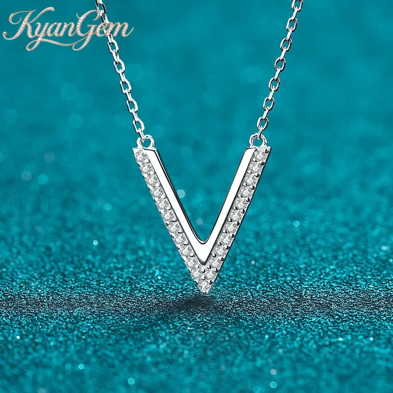 KyanGem PT950 Platinum V-shaped 19-point Moissanite Micro-set Necklace Set With Diamonds Jewelry, Simple Ins Style