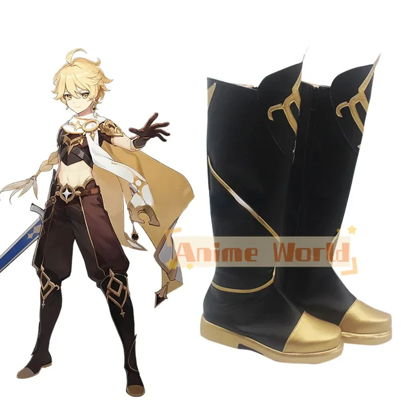 

Мужской путешественник Aether, черные туфли, ботинки для косплея, ботинки на Хэллоуин, индивидуальный заказ