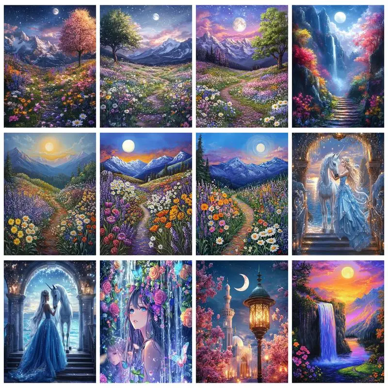 

PhotoCustom Acrylic Painting By Numbers Flower Road Kits Coloring By Numbers On Canvas Living Room Decoration