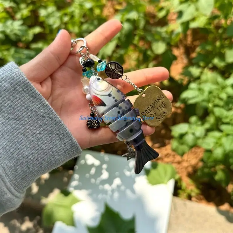 573B Unique Fish Theme Keychain for Backpacks or Keys Decorative Keyring Accessories Handmade Stylish Accessory