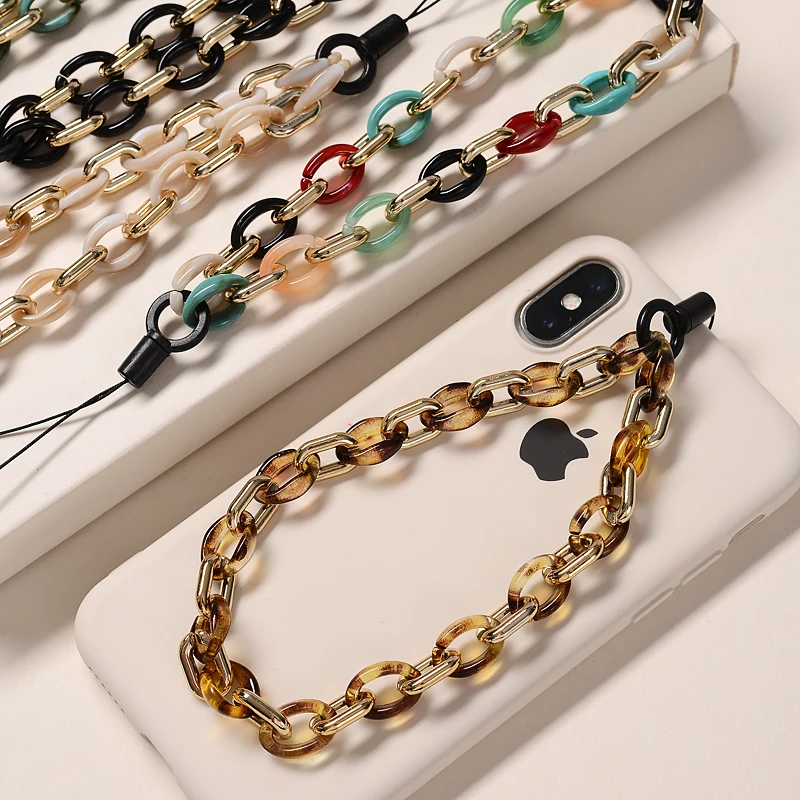 Fashion Colorful Anti-Lost Acrylic Lobster Clasp Cellphone Chains Lanyard For Women Men Mobile Phone Chain Jewelry Accessories