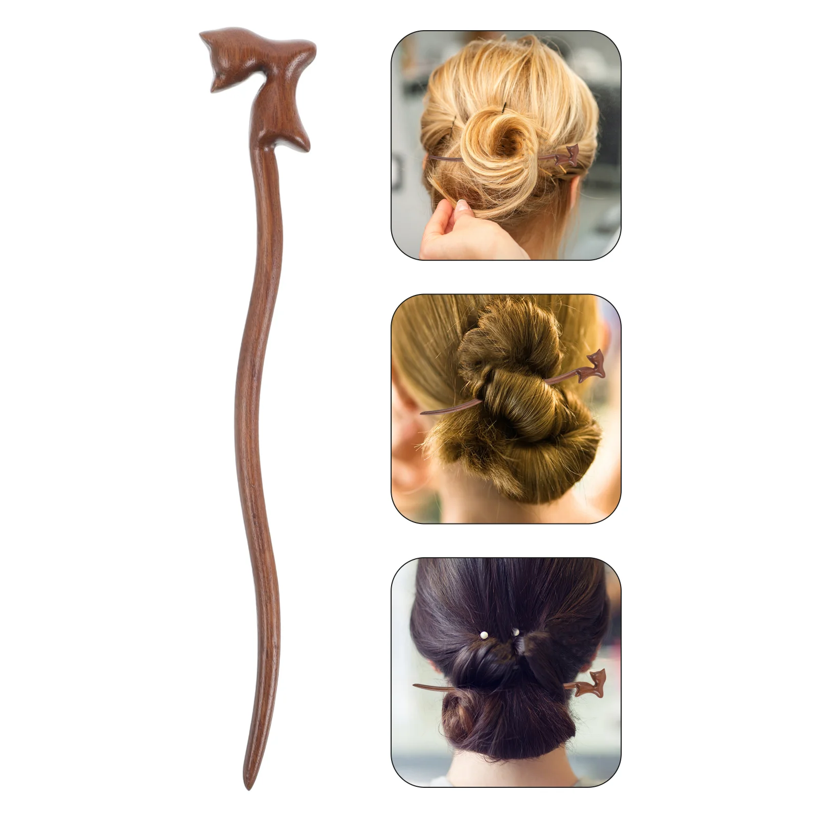 

Golden Sandalwood Hairpin Barrettes Cat Sticks for Buns Long Tail Wooden Japanese Clip