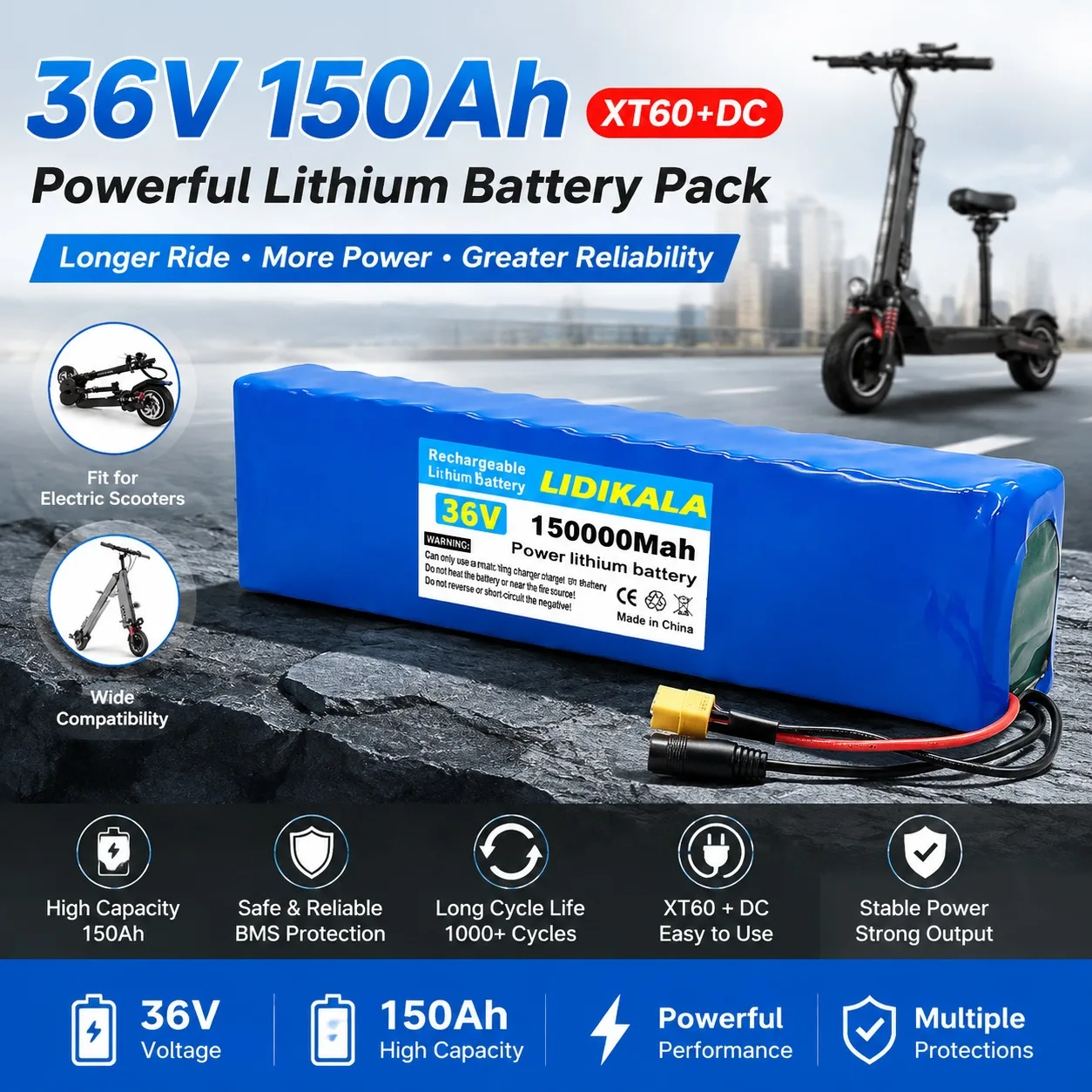 10S3P 36V 150Ah 18650 Wiederaufladbare Lithium-Batterie Hochleistungs-Elektrofahrrad Roller Elektrofahrzeug mit BMS
