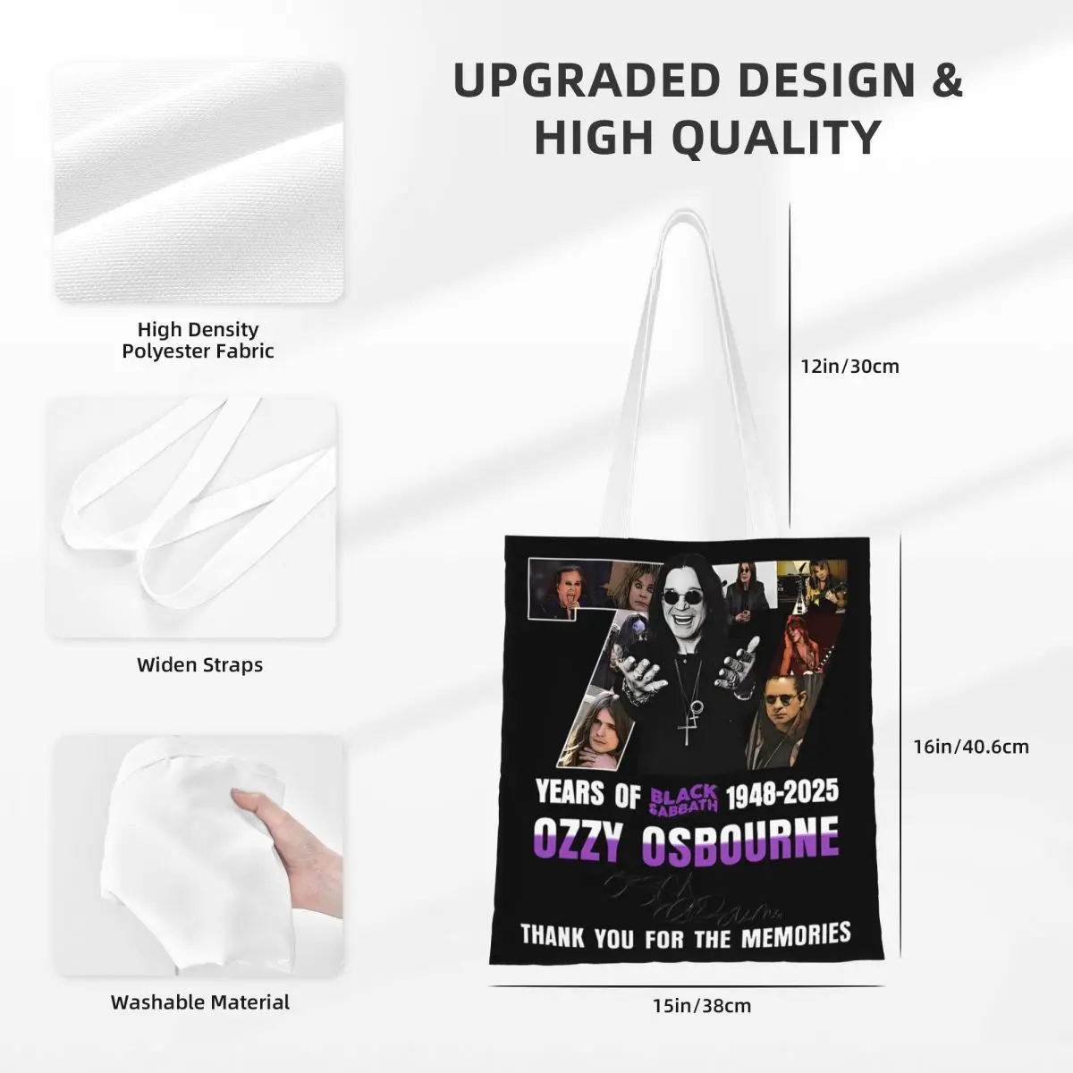 حقيبة تسوق Ozzys Osbornes 77 عامًا، حقائب تسوق نسائية للعمل من البوليستر، حقائب يد مطبوعة لطيفة #4