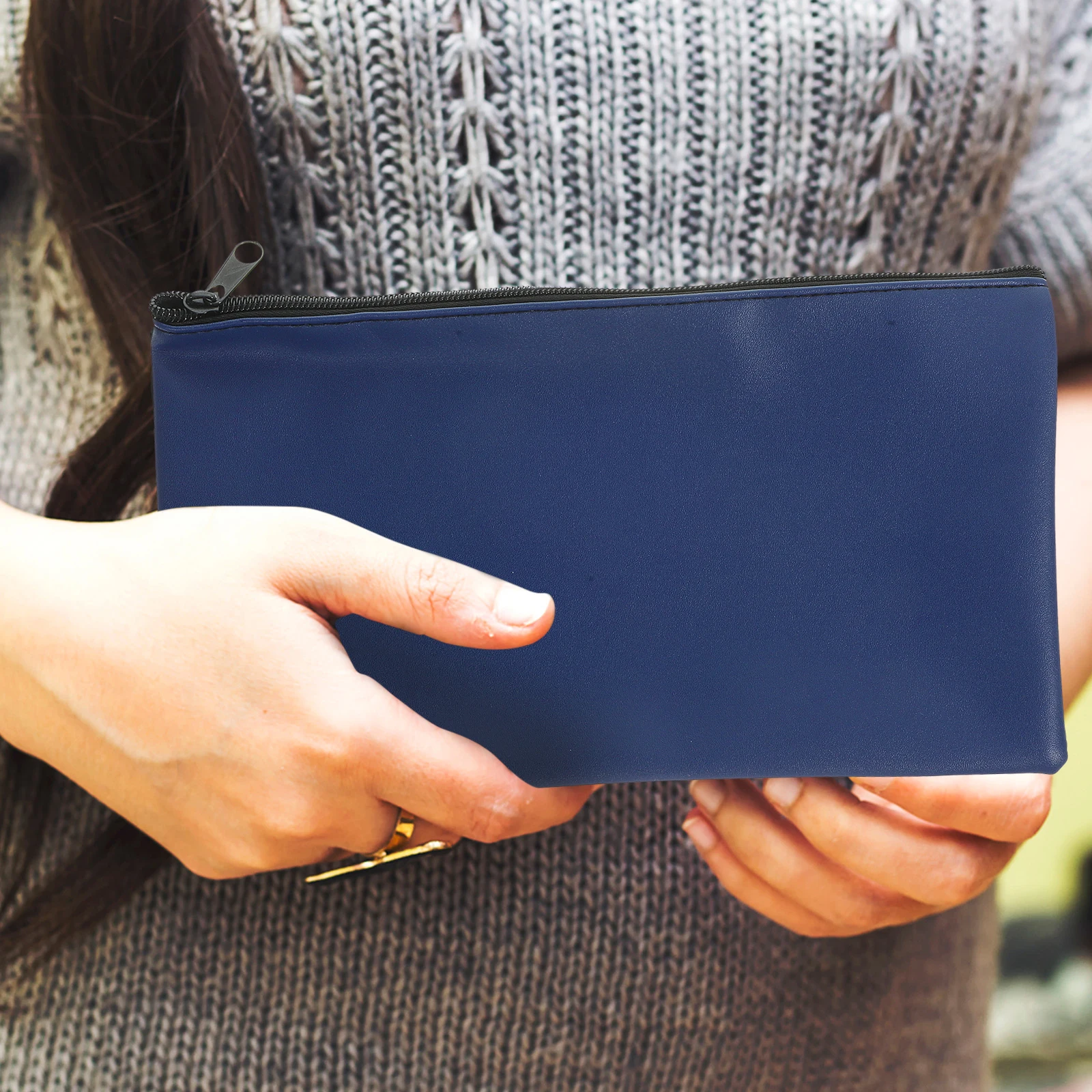 

2Pcs Zippered Pouch for Cash PU Money Bag with Independent Compartments Safe Lightweight Carry All in One