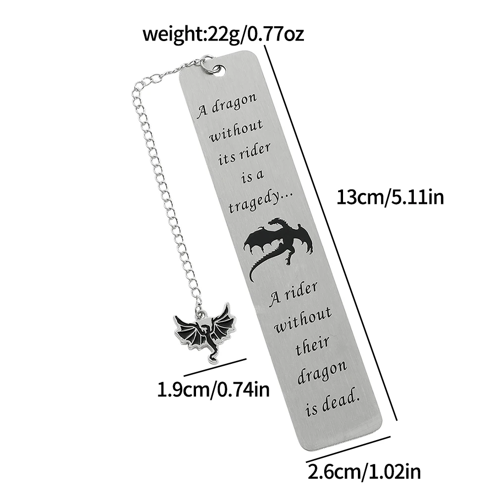 Fourth Wing Bookmark - Story Bookmark of the Dragon Knight Stainless Steel Pendant Bookmark Gothic Dragon Bookmark