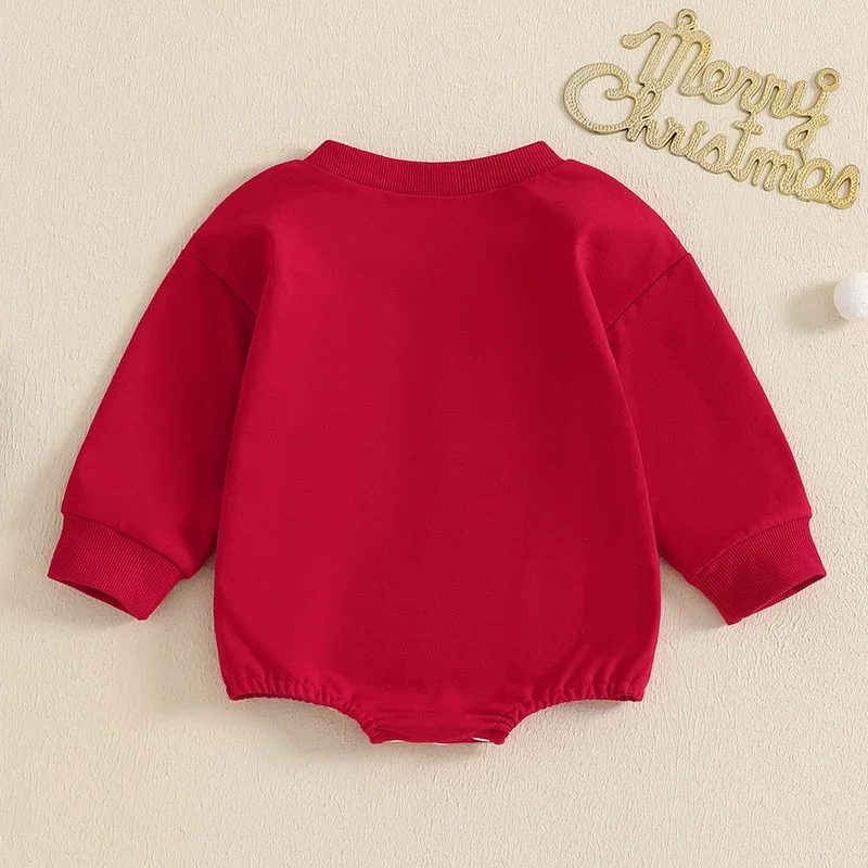 Girls Boys Christmas Jumpsuits Long Sleeve Crewneck Letter Xmas Tree Embroidery Sweatshirts Rompers Newborn Clothes