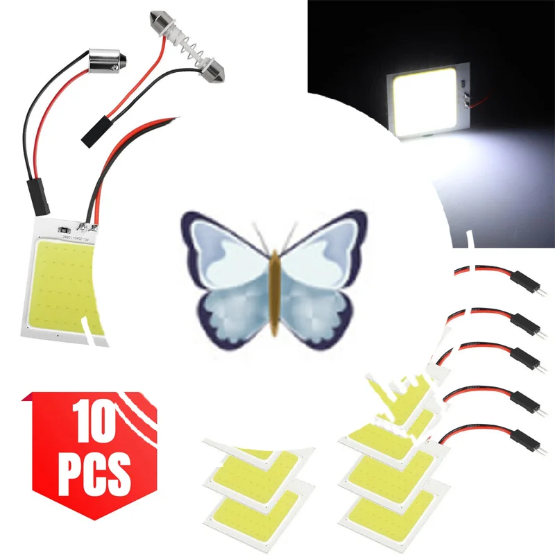 

10X T10 BA9S Car Led Cob 48SMD White Parking Bulb Auto Interior Reading Panel Lamp Super Bright Festoon License Plate Lights