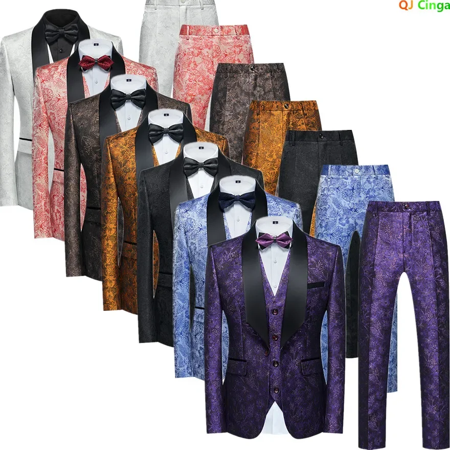 Purple Mens Suit 3 Piece Set, Wedding Party Slim Dress Jacket and Vest with Trousers, Asian Size M-6XL, 22 Colors Available