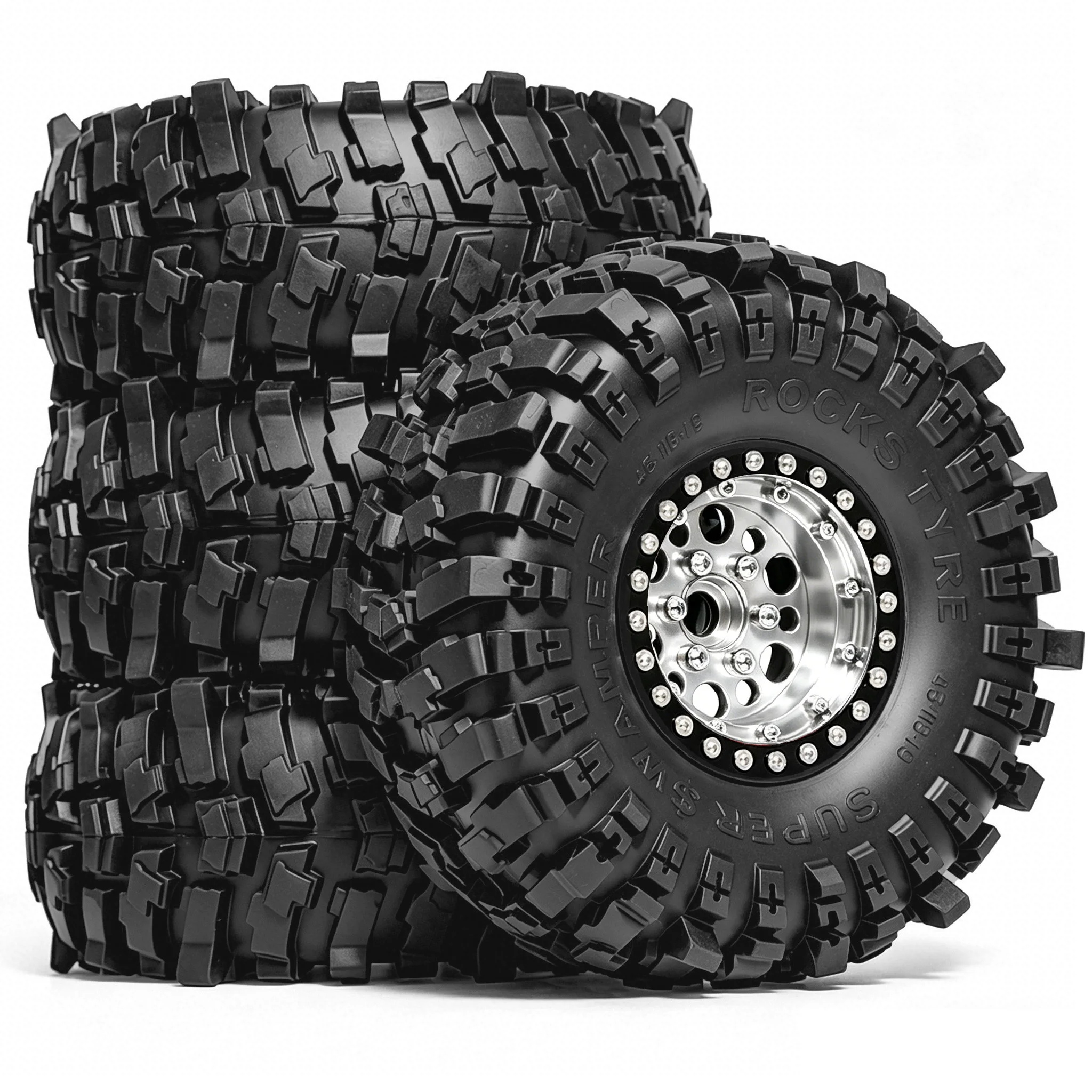 

4PCS 1.9" Metal Beadlock Wheels w/ 120mm Rubber Tires for 1/10 RC Crawler TRX4 SCX10 II/III D90 RC4WD MST