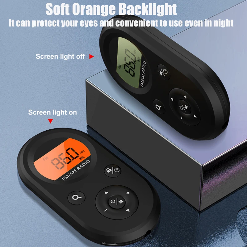 Mini FM/AM Radio Portable Pocket 9K/10K Radio Receiver with LCD Display Backlight Lanyard Design 76-108MHZ Rechargeable