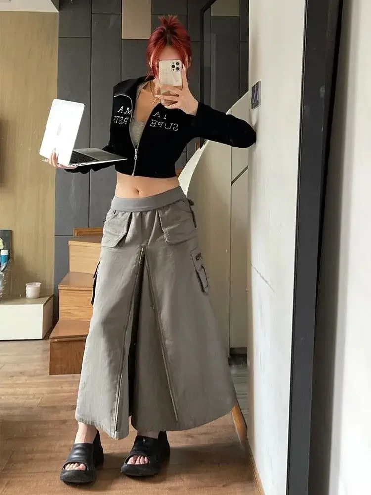 Wedbleser American European American Spicy Girl Gray Workwear A-line Midi Length Skirt 2024 Spring Summer Casual Slim Skirts