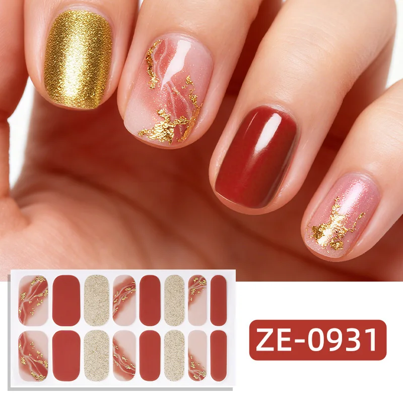 16Tips Christmas Snowflake Full Cover Nail Sticker Brown Shiny Gradient Color Nail Wraps Decals DIY Decoration Nail Art Sticker