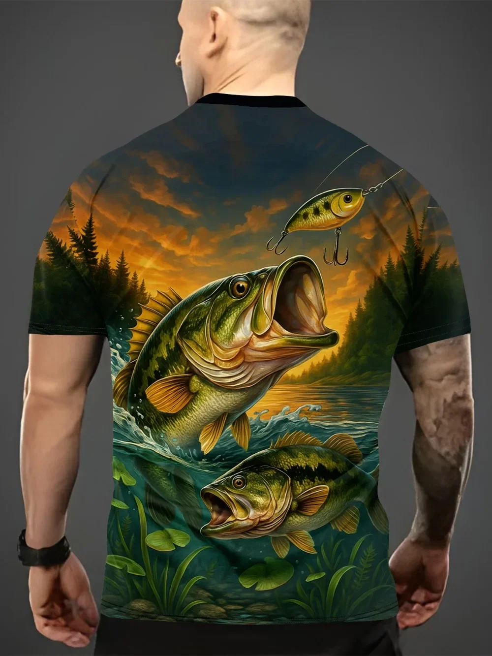 Shrimp and Fish Fishing Pattern3Dprint Quick-dry Breathable Men's Lightweight Large-sized T-shirt Outdoor Leisure Fishing Jacket