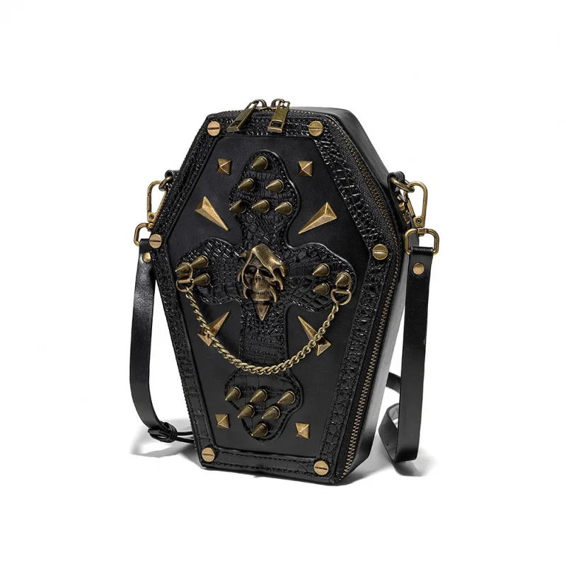 2025New Design European and American Punk Skull Personality Coffin Bag Retro Biker's Women's Shoulder Messenger Bag