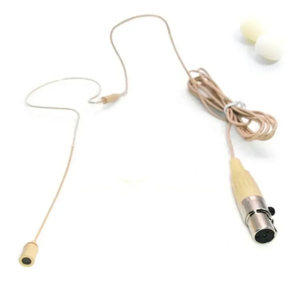 Beige Single Earhook Headset Mic Headworn Microphone Hand-3.5mm Mini 4 Pin XLR Connector With Microphone Covers