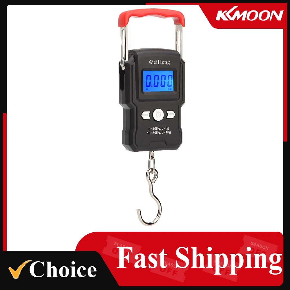 50Kg/5g Electronic Weighing Scale LCD Digital Display Hanging Hook Scale with Measuring Tape for Fishing Travel