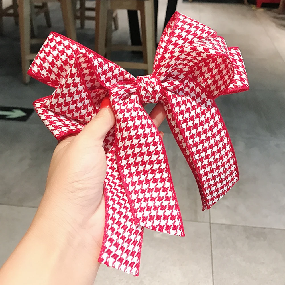 Hair Accessories Plaid Trendy Double Bow Barrette Bow Hair Clip Spring Clips Hairpins