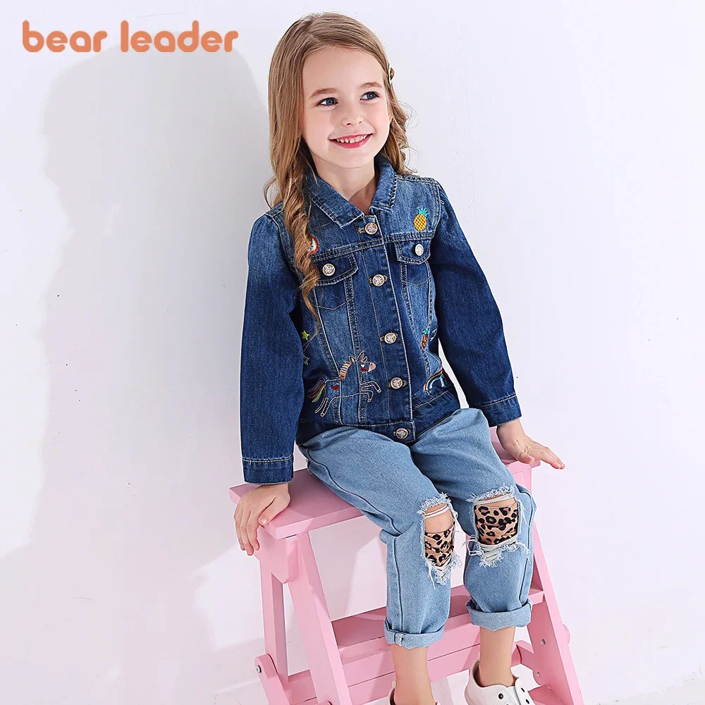 Bear Leader Denim Children \'s Chothing New Kid Spring Coats Casual Kids Girls Animal Rainbow Outerwear Girl Unicorn Jean Jacket