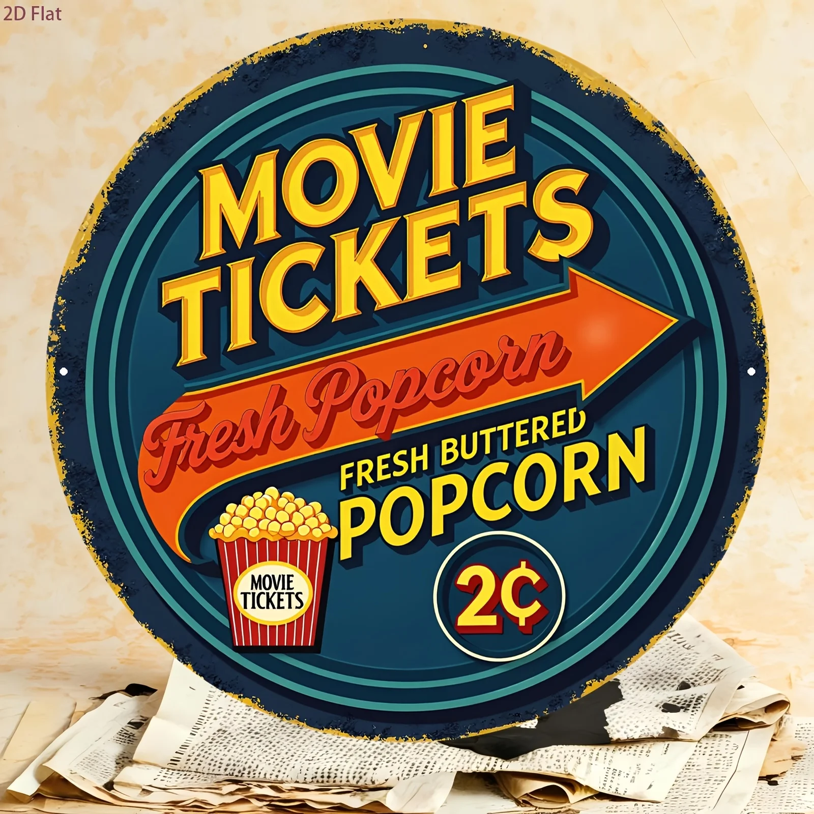 Home Cinema Tickets - 2D Flaches 1-teiliges Aluminium-Schild, Vintage Kino-Ticket