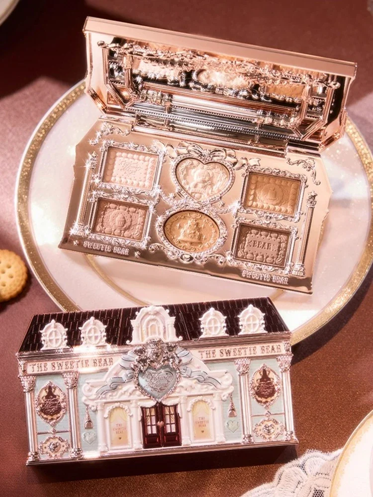 Flower Knows The Sweetie Bear Collection Ombretto a 6 colori Perla opaca Scultura in rilievo carino Occhi Viso Trucco a lunga durata