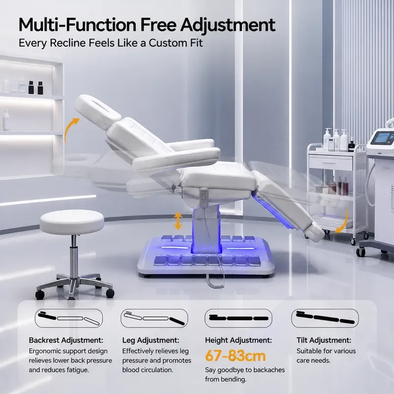 Electric Beauty Bed for Eyelash Extensions and Ear Cleaning Multi Functional Integrated Treatment Table with Light