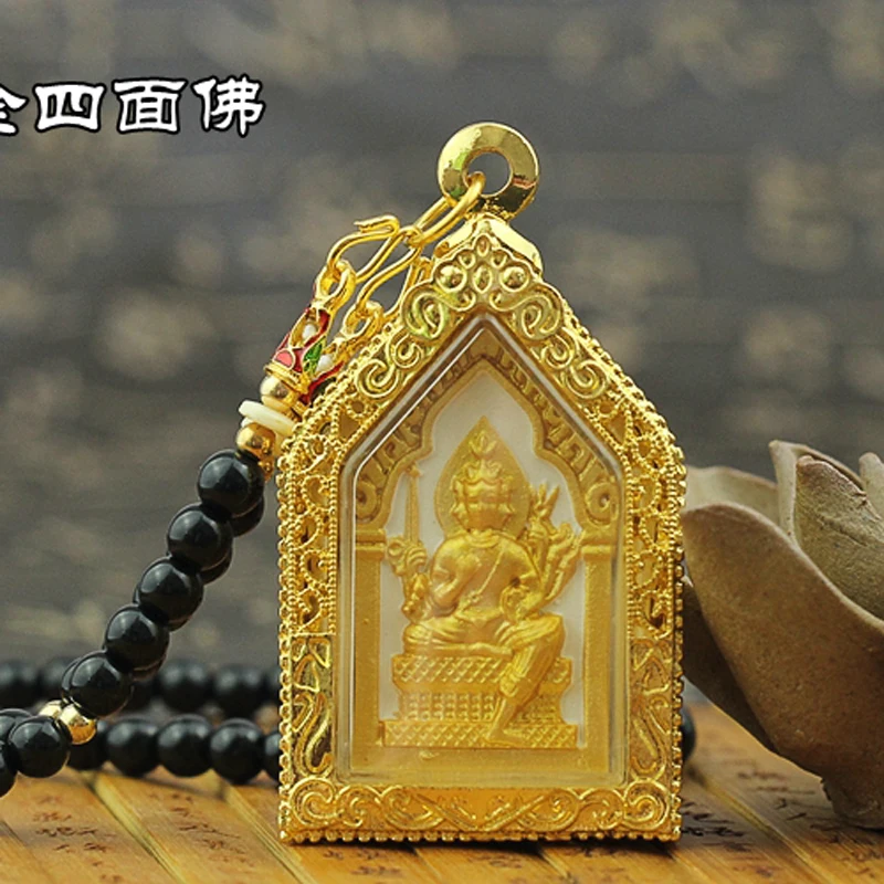 

Asia Thailand four faced Buddha figure bring fortune GOOD LUCK safe Effective temple Buddha card Pendant Amulet