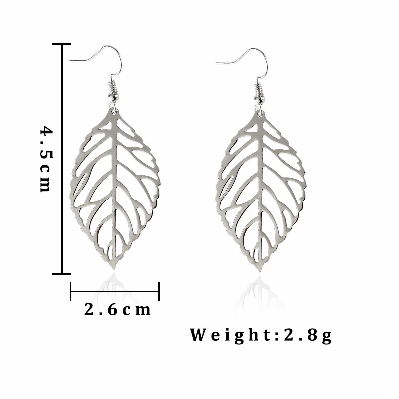 Hollow Out Leaf Drop Earrings for Women Trendy Metal Hook Earrings Vintage Golden Silver Color Dangle Earrings Brief Jewelry