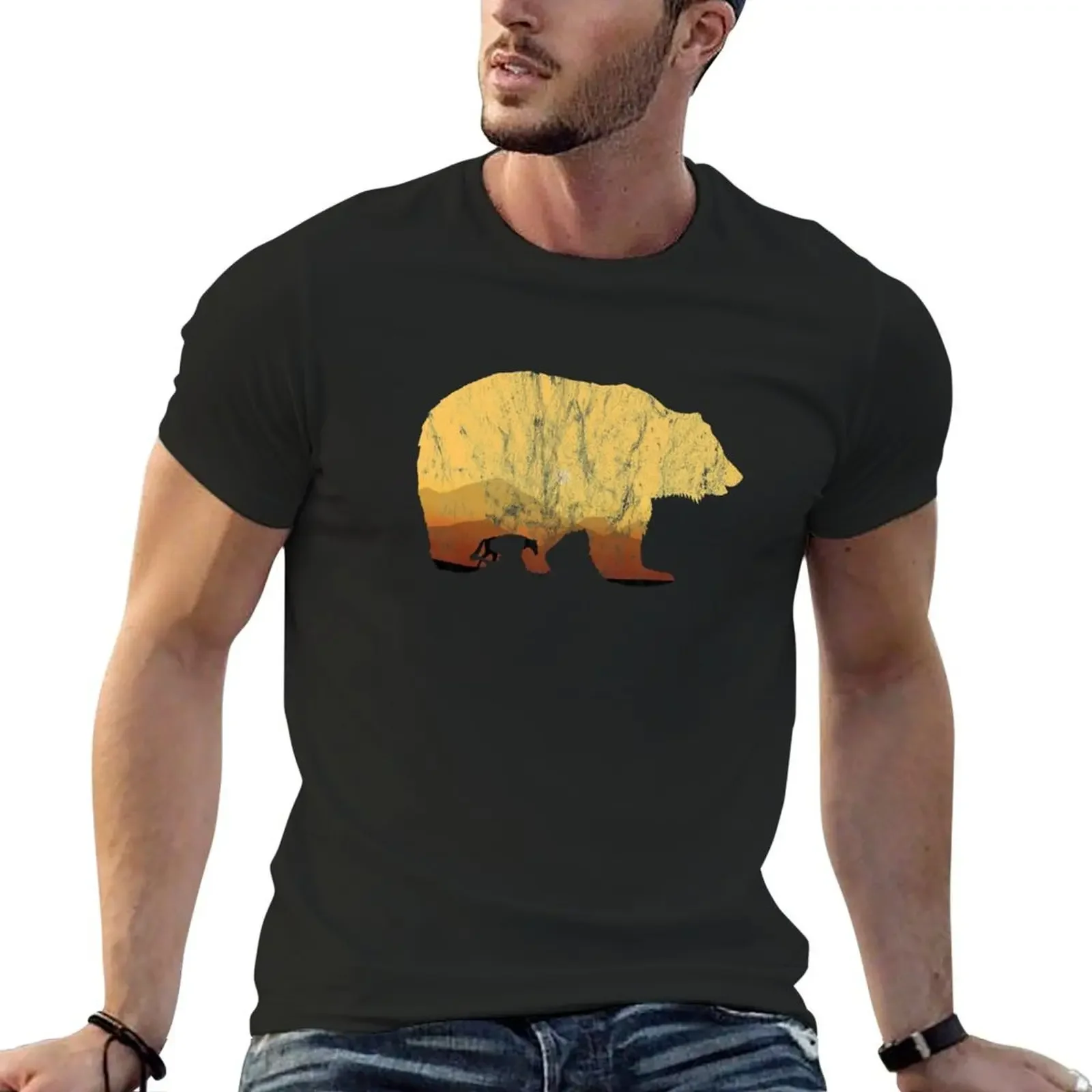 Bear mountains nature used look T-Shirt summer top cheap stuff summer tops oversized tee shirts for men