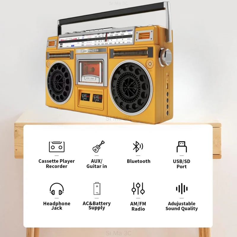 Classic Retro Cassette Radio Dual Channel Stereo Bluetooth Speaker FM/AM/SW Multi-band Recorder Outdoor Card Radio Music Player