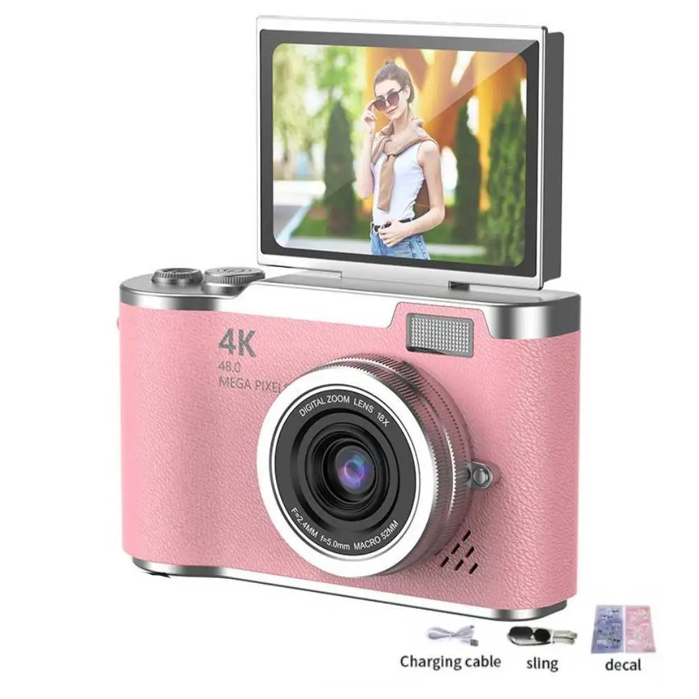 4K Digitale Camera Beautyfilters 48MP HD Studenten CCD Camera CMOS Anti-tril 180 °   Flip Screen Selfie Camera voor kinderen en volwassenen cadeau - afbeelding 1