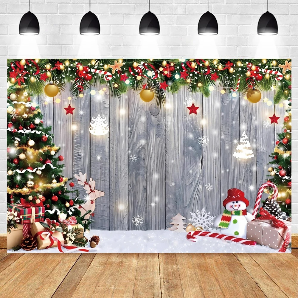 Natal Placa De Madeira Backdrop, Xmas Tree Gift, Snowflake Retro Wood Wall, Indoor Photo Background, Baby Portrait Photography Props