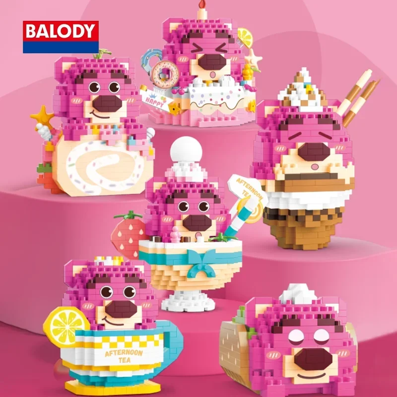 BALODY Kawaii Food Party Series Lotso 3D kartun sirkus Panda Puzzle blok bangunan pendidikan mainan koleksi hadiah ulang tahun