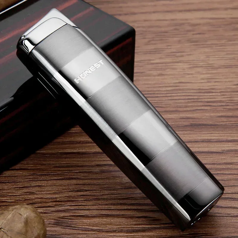 Honest Hot Sales Strip Jet Torch Butane Lighter Compact Inflatable Stright Flame Metal Lighter Classic Fashion Smoking Gift