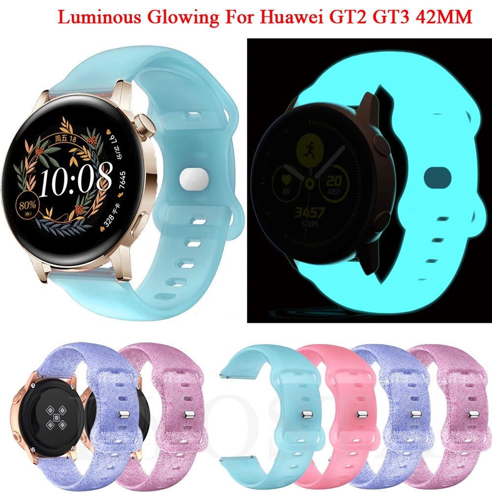 20mm Luminous Glowing Watch Band For Huawei Watch GT 3/2 GT2 42mm GT3 Pro 43mm Strap Women Honor Magic 2 ES Wristband Bracelet