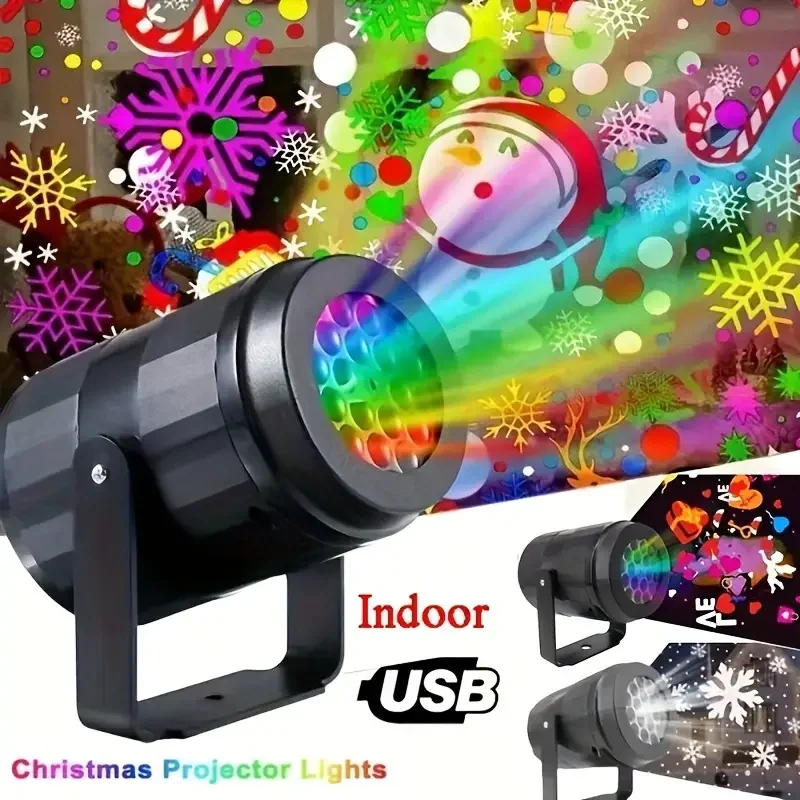 1pc LED Christmas Halloween Projector Night Light USB Powered with 360° Rotating Bracket Snowflake for Parties & Holiday Decor