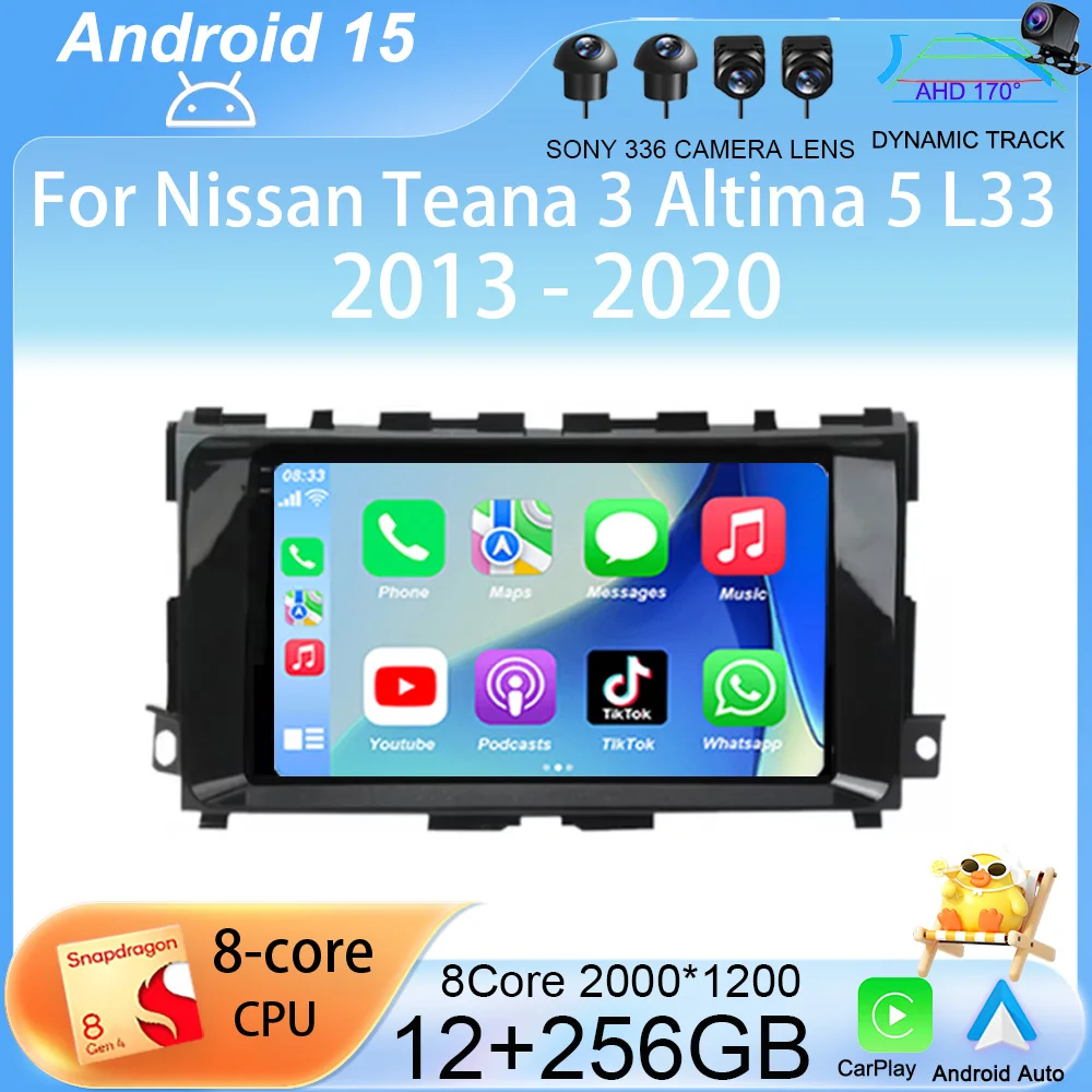 

Автомобильный радиоприемник Carplay Android 13 для Nissan Teana 3 Altima 5 L33 2013-2020, мультимедийный видеоплеер, навигация GPS, Wi-Fi + 4G, стерео DSP