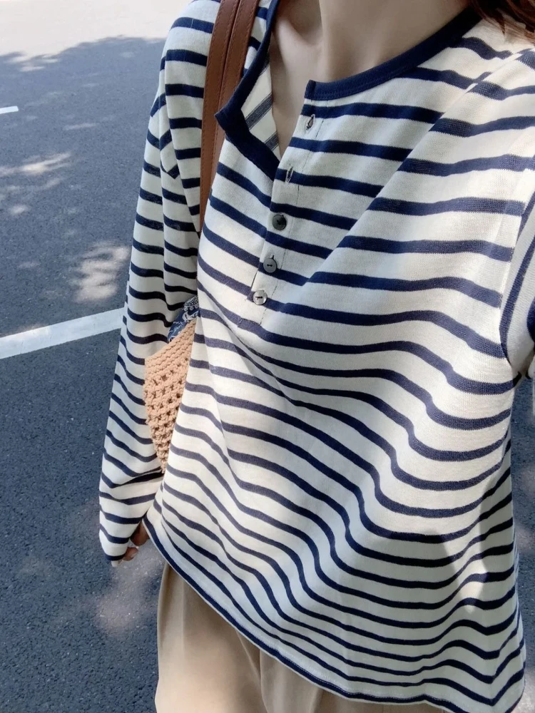 

Deeptown Korean Style Striped T-Shirts Vintage Harajuku Oversized Long Sleeve Tees Preppy Style Casual Y2k Streetwear T-Shirts