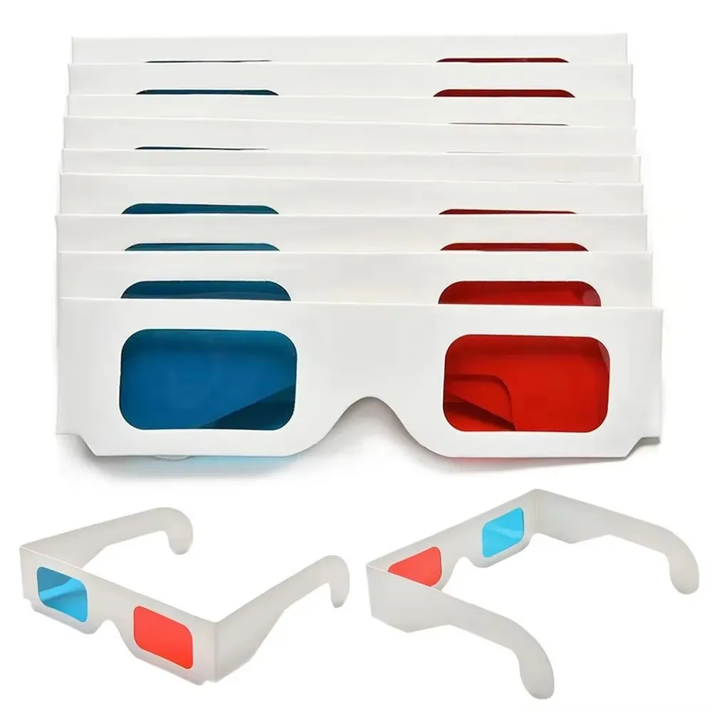 100Pcs Portable Red Blue 3D Glasses Cyan 3D TV Movie Game Glasses 3D Gaming Real Cinemas Cardboard Paper Glasses