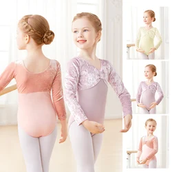 Girls Velvet Ballet Leotard Long Sleeve Dance Leotard Ballet Pink Dance Bodysuit Cute Ballerina Putfits for Toddler Girls