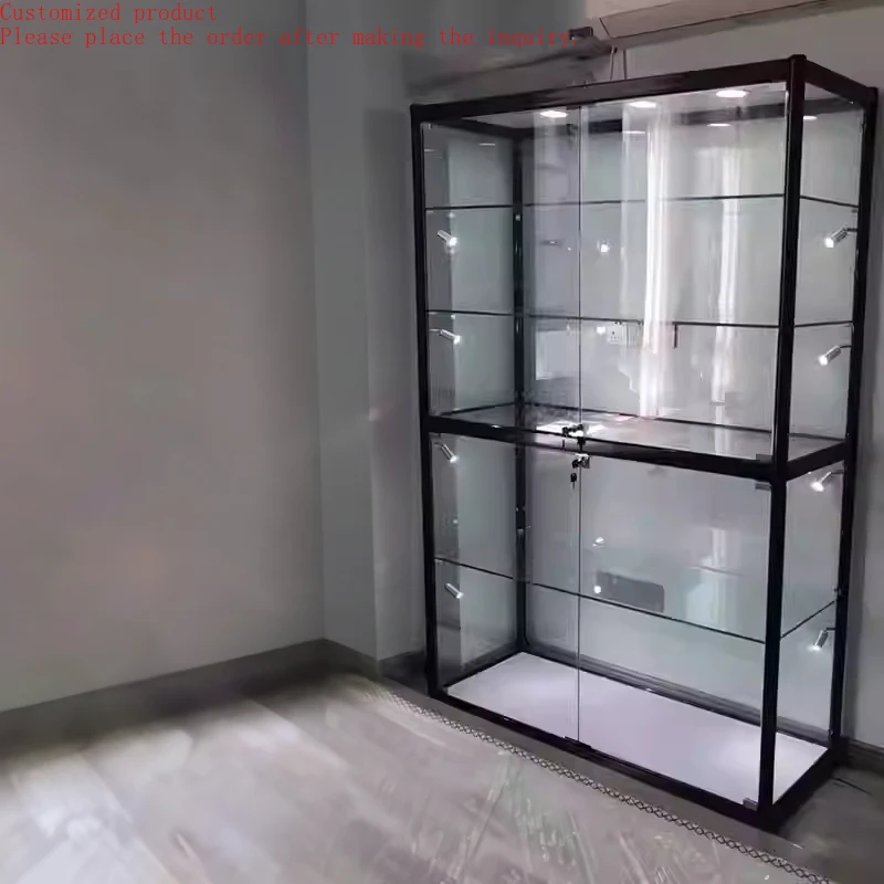 

Custom.Customized Retail Store Aluminum Alloy Glass Sliding Door Display Full Vision Showcase with LED Lighting Smoke Shop Showc