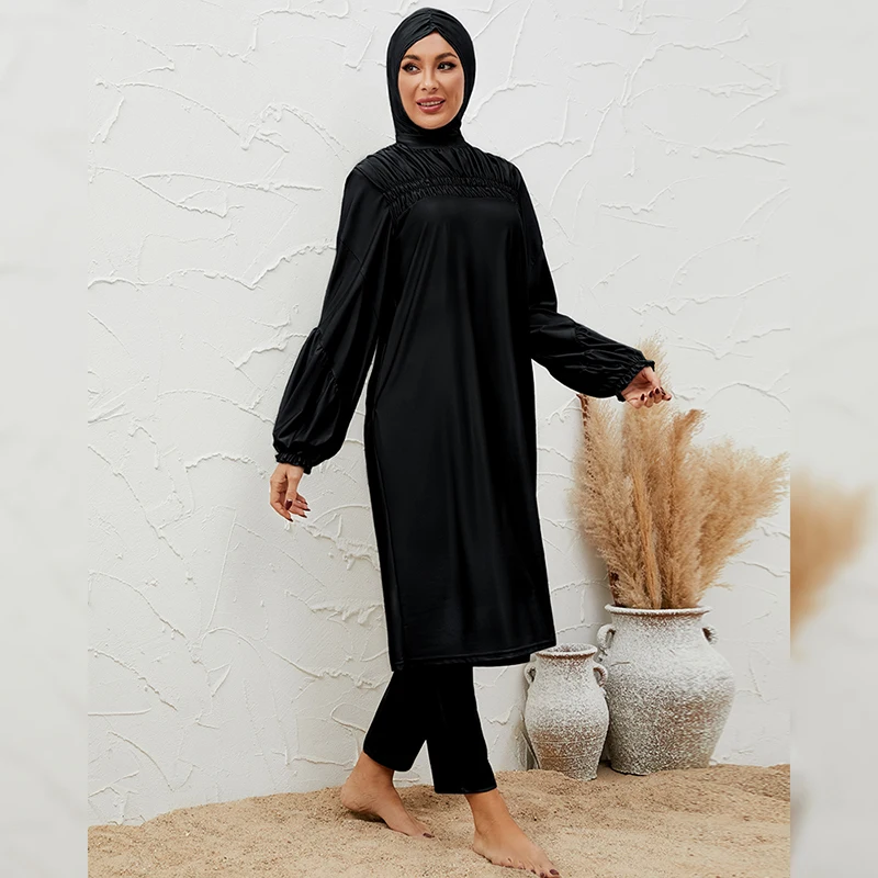 Full Cover Swimwear Modest Burkini 3 Pieces Set Swimwear Muslim Women Islamic Beachwear Femme Musulman Hijab Maillot De Bain 3PC