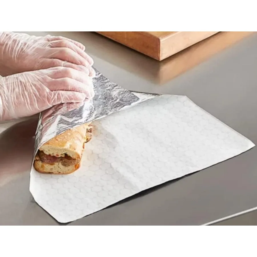 Insulated Foil Sheets 10 3 4 x 14 Microwave Safe GreaseResistant Hot Food Wrap for Meal Prep and Takeout Packaging 100 pc Lamin